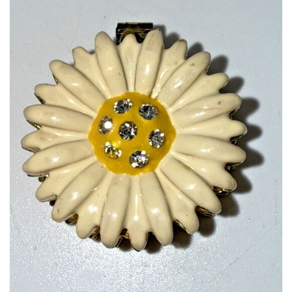 Vintage ART FORM Enamel Daisy/Floral Metal Jeweled Trinket Box - Picture 2 of 10